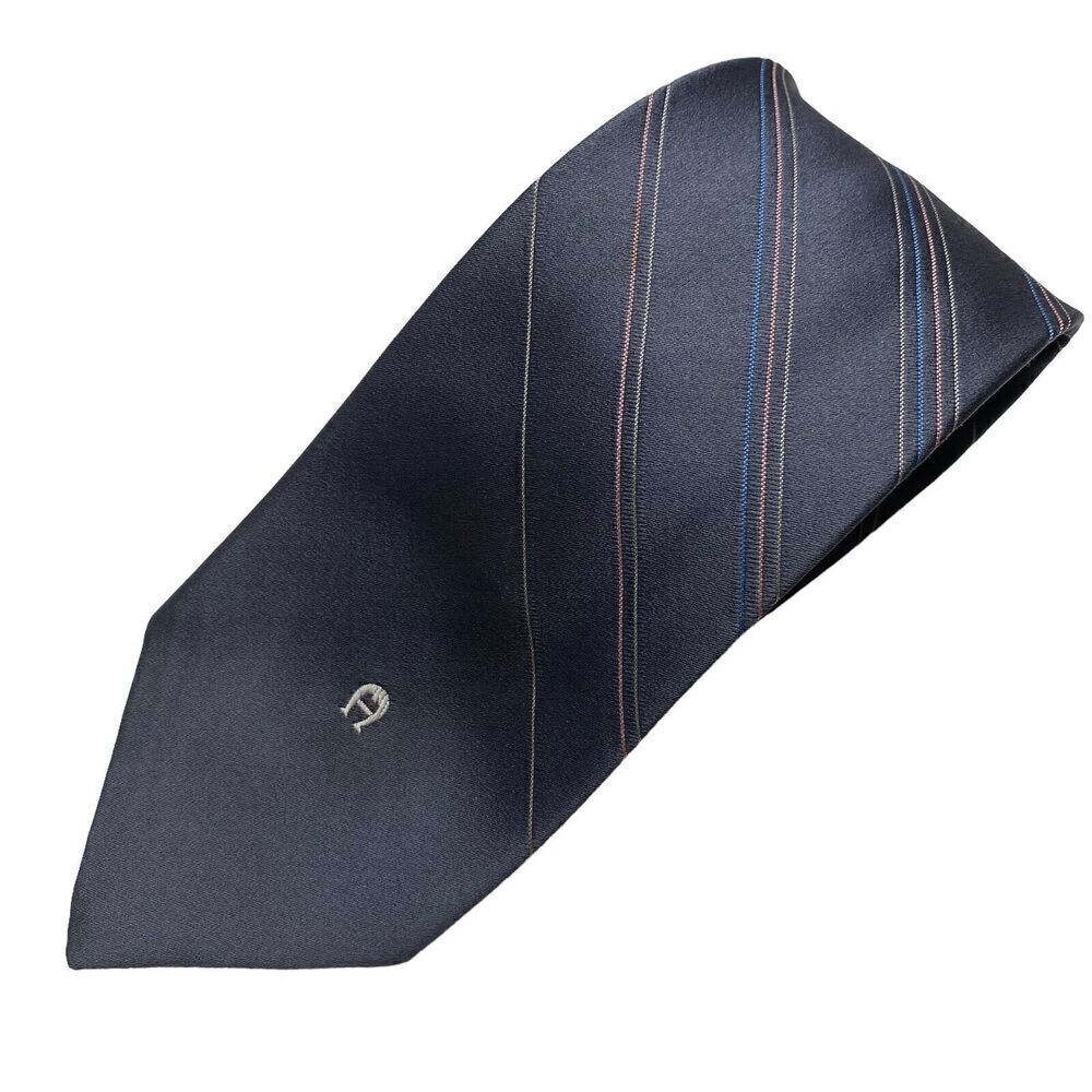 Vintage Etienne Aigner Necktie Mens Tie Silk Gray Striped Office Preppy